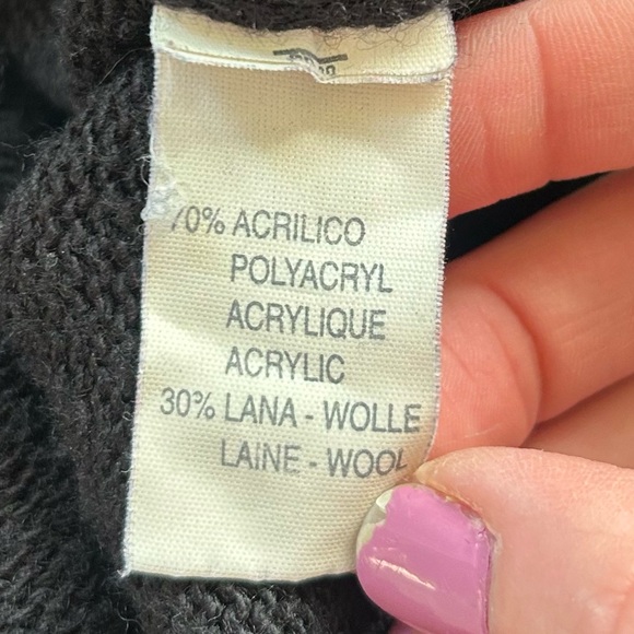 VINTAGE RICA LEWIS Black Wool Blend Quarter Zip Heritage Pullover Sweater Size L - Picture 10 of 11